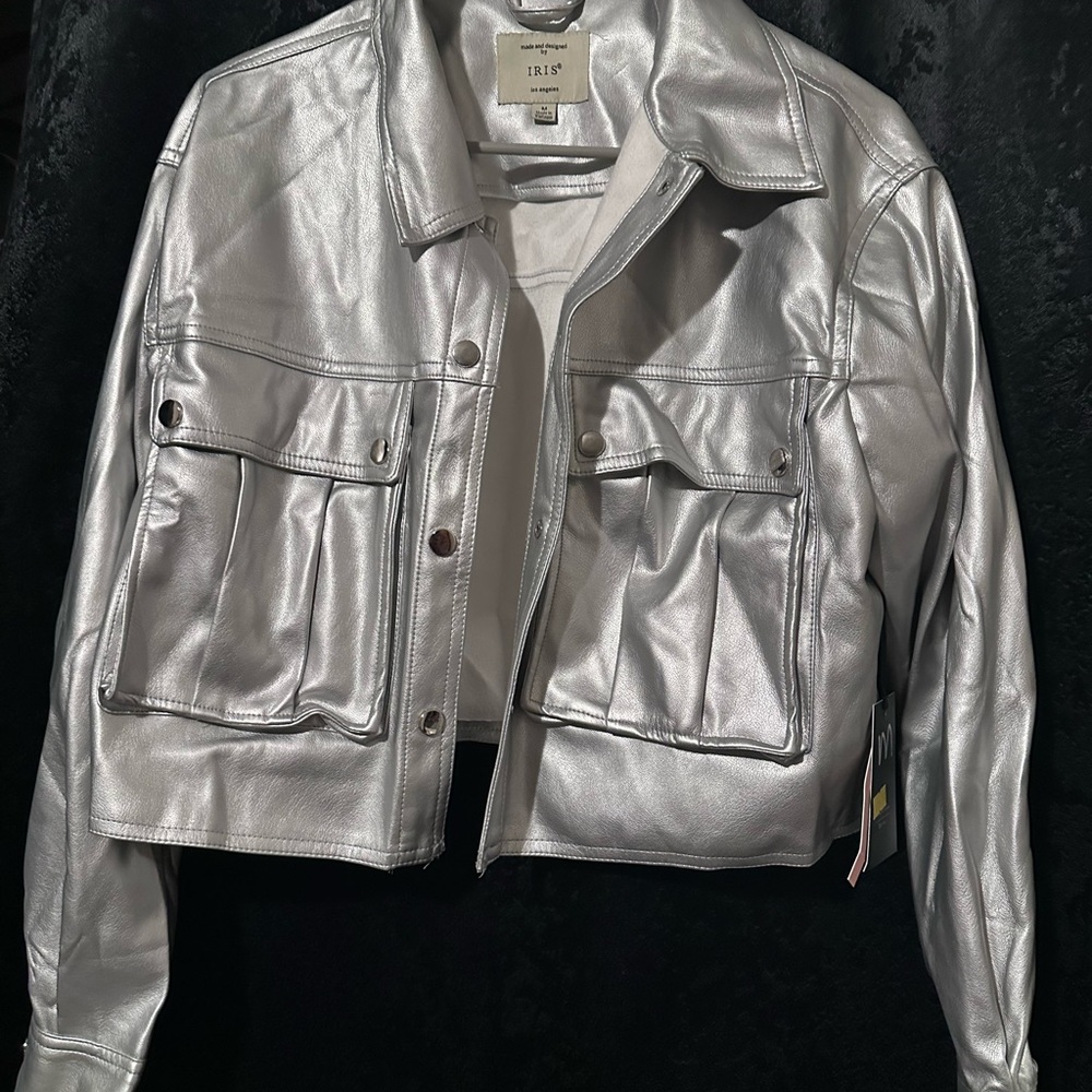 Iris Metallic Silver Leather Jacket